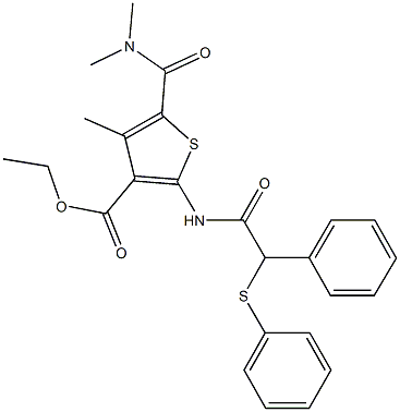 ethyl 5-[(dimethylamino)carbonyl]-4-methyl-2-{[phenyl(phenylsulfanyl)acetyl]amino}-3-thiophenecarboxylate Struktur