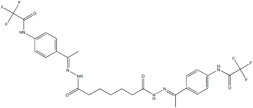 2,2,2-trifluoro-N-[4-(N-{7-oxo-7-[2-(1-{4-[(trifluoroacetyl)amino]phenyl}ethylidene)hydrazino]heptanoyl}ethanehydrazonoyl)phenyl]acetamide Struktur