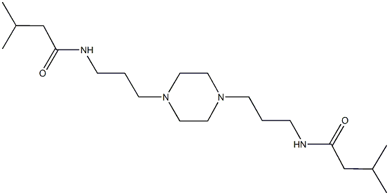 3-methyl-N-[3-(4-{3-[(3-methylbutanoyl)amino]propyl}-1-piperazinyl)propyl]butanamide Struktur