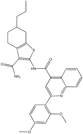 N-[3-(aminocarbonyl)-6-propyl-4,5,6,7-tetrahydro-1-benzothien-2-yl]-2-(2,4-dimethoxyphenyl)-4-quinolinecarboxamide Struktur