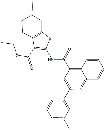 ethyl 6-methyl-2-({[2-(3-methylphenyl)-4-quinolinyl]carbonyl}amino)-4,5,6,7-tetrahydro-1-benzothiophene-3-carboxylate Struktur