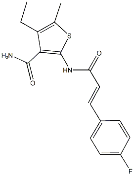 4-ethyl-2-{[3-(4-fluorophenyl)acryloyl]amino}-5-methyl-3-thiophenecarboxamide Struktur