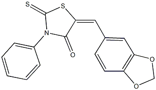 5-(1,3-benzodioxol-5-ylmethylene)-3-phenyl-2-thioxo-1,3-thiazolidin-4-one Struktur