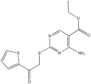 ethyl 4-amino-2-{[2-oxo-2-(2-thienyl)ethyl]sulfanyl}-5-pyrimidinecarboxylate Struktur