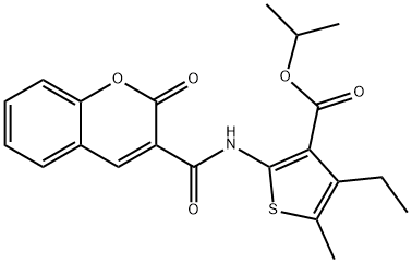 isopropyl 4-ethyl-5-methyl-2-{[(2-oxo-2H-chromen-3-yl)carbonyl]amino}-3-thiophenecarboxylate Struktur