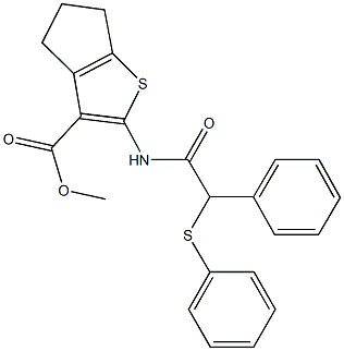 methyl 2-{[phenyl(phenylsulfanyl)acetyl]amino}-5,6-dihydro-4H-cyclopenta[b]thiophene-3-carboxylate Struktur