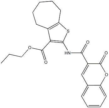 propyl 2-{[(2-oxo-2H-chromen-3-yl)carbonyl]amino}-5,6,7,8-tetrahydro-4H-cyclohepta[b]thiophene-3-carboxylate Struktur