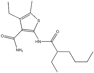 4-ethyl-2-[(2-ethylhexanoyl)amino]-5-methyl-3-thiophenecarboxamide Struktur