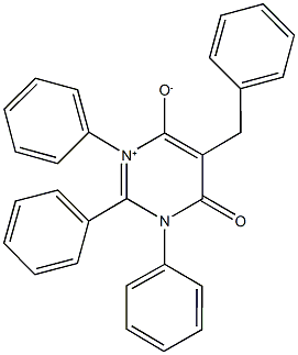 5-benzyl-6-oxo-1,2,3-triphenyl-1,6-dihydropyrimidin-3-ium-4-olate Struktur