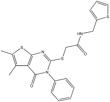 2-[(5,6-dimethyl-4-oxo-3-phenyl-3,4-dihydrothieno[2,3-d]pyrimidin-2-yl)sulfanyl]-N-(2-thienylmethyl)acetamide Struktur