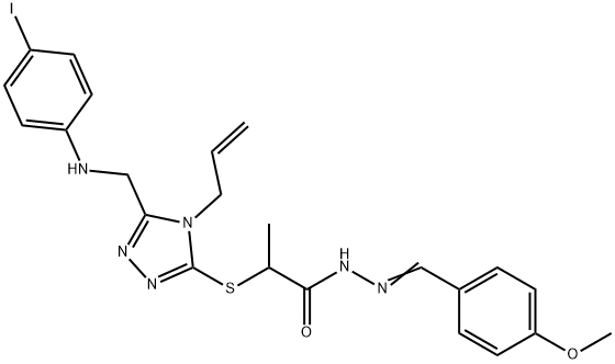 2-({4-allyl-5-[(4-iodoanilino)methyl]-4H-1,2,4-triazol-3-yl}sulfanyl)-N'-(4-methoxybenzylidene)propanohydrazide Struktur