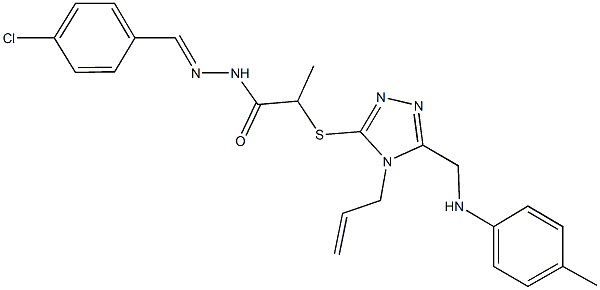 2-{[4-allyl-5-(4-toluidinomethyl)-4H-1,2,4-triazol-3-yl]sulfanyl}-N'-(4-chlorobenzylidene)propanohydrazide Struktur