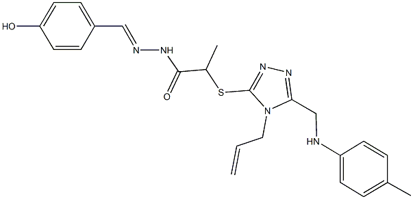 2-{[4-allyl-5-(4-toluidinomethyl)-4H-1,2,4-triazol-3-yl]sulfanyl}-N'-(4-hydroxybenzylidene)propanohydrazide Struktur