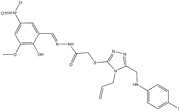 2-({4-allyl-5-[(4-iodoanilino)methyl]-4H-1,2,4-triazol-3-yl}sulfanyl)-N'-{2-hydroxy-5-nitro-3-methoxybenzylidene}acetohydrazide Struktur