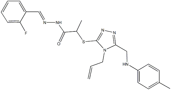 2-{[4-allyl-5-(4-toluidinomethyl)-4H-1,2,4-triazol-3-yl]sulfanyl}-N'-(2-fluorobenzylidene)propanohydrazide Struktur