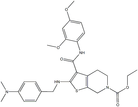 ethyl 3-[(2,4-dimethoxyanilino)carbonyl]-2-{[4-(dimethylamino)benzyl]amino}-4,7-dihydrothieno[2,3-c]pyridine-6(5H)-carboxylate Struktur