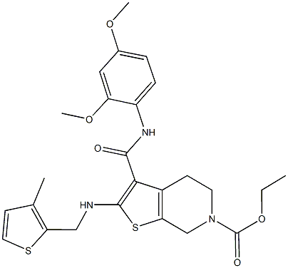 ethyl 3-[(2,4-dimethoxyanilino)carbonyl]-2-{[(3-methyl-2-thienyl)methyl]amino}-4,7-dihydrothieno[2,3-c]pyridine-6(5H)-carboxylate Struktur