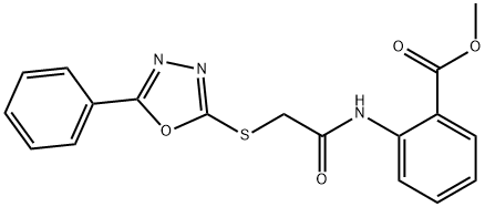 methyl2-({[(5-phenyl-1,3,4-oxadiazol-2-yl)thio]acetyl}amino)benzoate Struktur