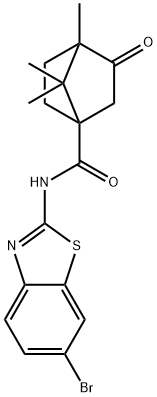 N-(6-bromo-1,3-benzothiazol-2-yl)-4,7,7-trimethyl-3-oxobicyclo[2.2.1]heptane-1-carboxamide Struktur