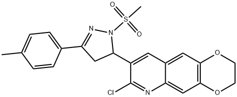 7-chloro-8-[3-(4-methylphenyl)-1-(methylsulfonyl)-4,5-dihydro-1H-pyrazol-5-yl]-2,3-dihydro[1,4]dioxino[2,3-g]quinoline Struktur