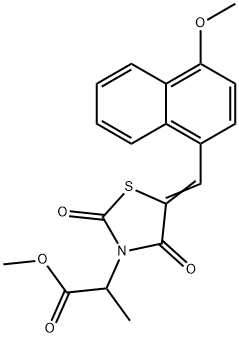 methyl 2-{5-[(4-methoxy-1-naphthyl)methylene]-2,4-dioxo-1,3-thiazolidin-3-yl}propanoate Struktur