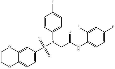 N-(2,4-difluorophenyl)-2-[(2,3-dihydro-1,4-benzodioxin-6-ylsulfonyl)-4-fluoroanilino]acetamide Struktur