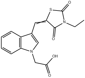 {3-[(3-ethyl-2,4-dioxo-1,3-thiazolidin-5-ylidene)methyl]-1H-indol-1-yl}acetic acid Struktur