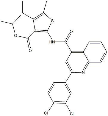 isopropyl 2-({[2-(3,4-dichlorophenyl)-4-quinolinyl]carbonyl}amino)-4-ethyl-5-methyl-3-thiophenecarboxylate Struktur