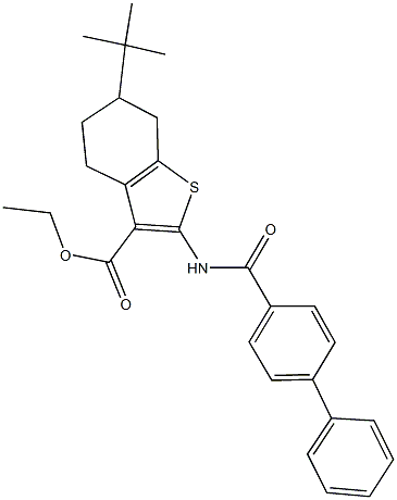 ethyl 2-[([1,1'-biphenyl]-4-ylcarbonyl)amino]-6-tert-butyl-4,5,6,7-tetrahydro-1-benzothiophene-3-carboxylate Struktur