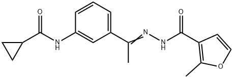 N-{3-[N-(2-methyl-3-furoyl)ethanehydrazonoyl]phenyl}cyclopropanecarboxamide Struktur