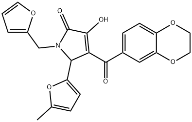 4-(2,3-dihydro-1,4-benzodioxin-6-ylcarbonyl)-1-(2-furylmethyl)-3-hydroxy-5-(5-methyl-2-furyl)-1,5-dihydro-2H-pyrrol-2-one Struktur