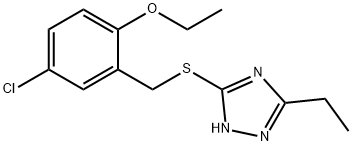 4-chloro-2-{[(5-ethyl-4H-1,2,4-triazol-3-yl)thio]methyl}phenylethylether Struktur