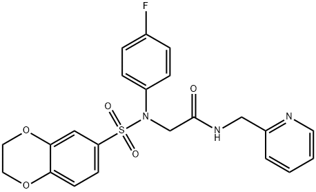 2-[(2,3-dihydro-1,4-benzodioxin-6-ylsulfonyl)-4-fluoroanilino]-N-(2-pyridinylmethyl)acetamide Struktur