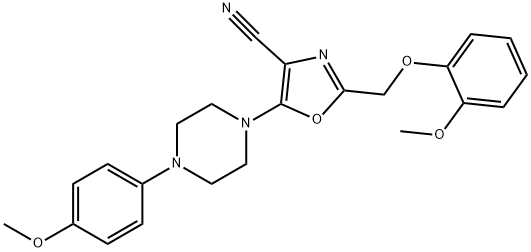 2-[(2-methoxyphenoxy)methyl]-5-[4-(4-methoxyphenyl)-1-piperazinyl]-1,3-oxazole-4-carbonitrile Struktur