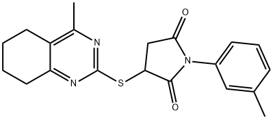 1-(3-methylphenyl)-3-[(4-methyl-5,6,7,8-tetrahydro-2-quinazolinyl)thio]-2,5-pyrrolidinedione Struktur