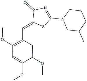 2-(3-methyl-1-piperidinyl)-5-(2,4,5-trimethoxybenzylidene)-1,3-thiazol-4(5H)-one Struktur