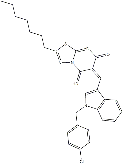 6-{[1-(4-chlorobenzyl)-1H-indol-3-yl]methylene}-2-heptyl-5-imino-5,6-dihydro-7H-[1,3,4]thiadiazolo[3,2-a]pyrimidin-7-one Struktur