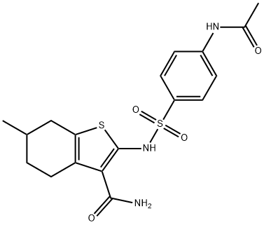 2-({[4-(acetylamino)phenyl]sulfonyl}amino)-6-methyl-4,5,6,7-tetrahydro-1-benzothiophene-3-carboxamide Struktur