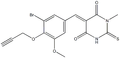 5-[3-bromo-5-methoxy-4-(prop-2-ynyloxy)benzylidene]-1-methyl-2-thioxodihydropyrimidine-4,6(1H,5H)-dione Struktur