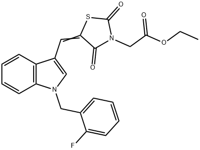 ethyl (5-{[1-(2-fluorobenzyl)-1H-indol-3-yl]methylene}-2,4-dioxo-1,3-thiazolidin-3-yl)acetate Struktur