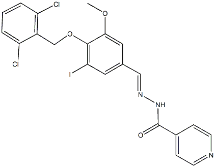 N'-{4-[(2,6-dichlorobenzyl)oxy]-3-iodo-5-methoxybenzylidene}isonicotinohydrazide Struktur