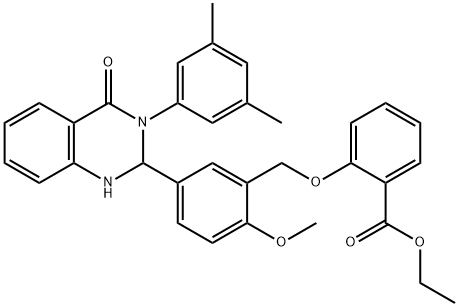 ethyl 2-({5-[3-(3,5-dimethylphenyl)-4-oxo-1,2,3,4-tetrahydro-2-quinazolinyl]-2-methoxybenzyl}oxy)benzoate Struktur