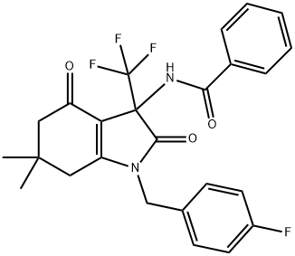 N-[1-(4-fluorobenzyl)-6,6-dimethyl-2,4-dioxo-3-(trifluoromethyl)-2,3,4,5,6,7-hexahydro-1H-indol-3-yl]benzamide Struktur