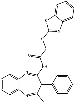 2-(1,3-benzothiazol-2-ylsulfanyl)-N-(4-methyl-3-phenyl-3H-1,5-benzodiazepin-2-yl)acetamide Struktur