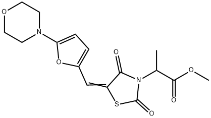 methyl 2-(5-{[5-(4-morpholinyl)-2-furyl]methylene}-2,4-dioxo-1,3-thiazolidin-3-yl)propanoate Struktur