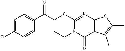 2-{[2-(4-chlorophenyl)-2-oxoethyl]sulfanyl}-3-ethyl-5,6-dimethylthieno[2,3-d]pyrimidin-4(3H)-one Struktur