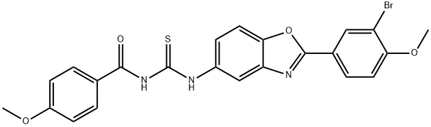 N-[2-(3-bromo-4-methoxyphenyl)-1,3-benzoxazol-5-yl]-N'-(4-methoxybenzoyl)thiourea Struktur