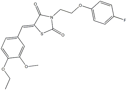 5-(4-ethoxy-3-methoxybenzylidene)-3-[2-(4-fluorophenoxy)ethyl]-1,3-thiazolidine-2,4-dione Struktur