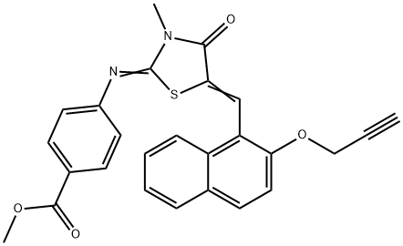 methyl 4-[(3-methyl-4-oxo-5-{[2-(2-propynyloxy)-1-naphthyl]methylene}-1,3-thiazolidin-2-ylidene)amino]benzoate Struktur