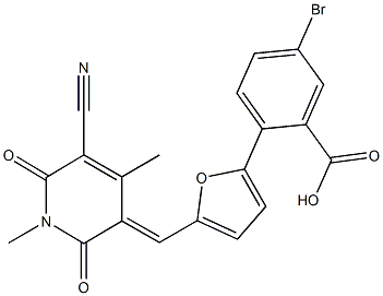 5-bromo-2-{5-[(5-cyano-1,4-dimethyl-2,6-dioxo-1,6-dihydro-3(2H)-pyridinylidene)methyl]-2-furyl}benzoicacid Struktur